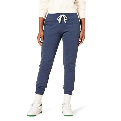 Amazon Essentials Pantaloni da Jogging in Pile con Risvolto (Disponibili in Taglie Forti) Donna, Blu Marino Puntinato, L