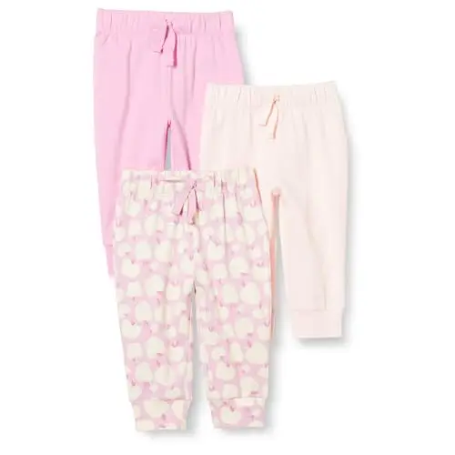 Amazon Essentials Pantaloni Senza Chiusura in Cotone Unisex Bimbi, Pacco da 3, Mele/Rosa, 0