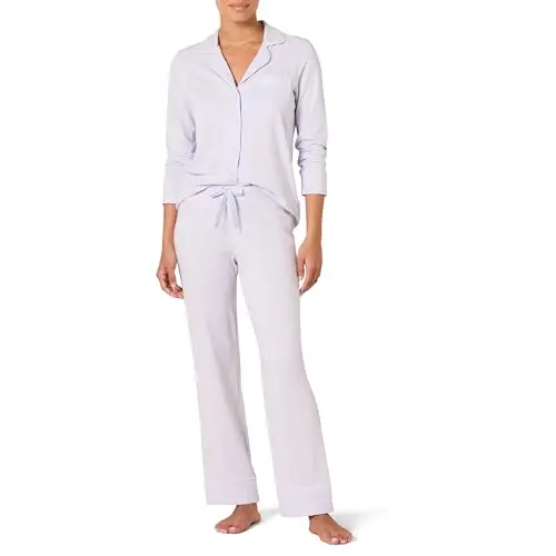 Amazon Essentials Pigiama da donna in modal di cotone con camicia a maniche lunghe e pantaloni lunghi, blu pallido, M