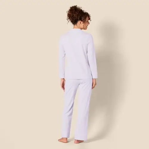 Amazon Essentials Pigiama da donna in modal di cotone con camicia a maniche lunghe e pantaloni lunghi, blu pallido, M miniatura 3