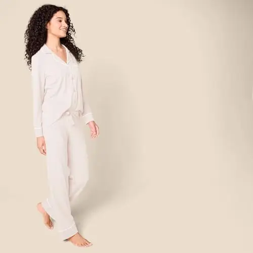 Amazon Essentials Pigiama da donna in modal di cotone con camicia a maniche lunghe e pantaloni lunghi, rosa pallido, XXL miniatura 2
