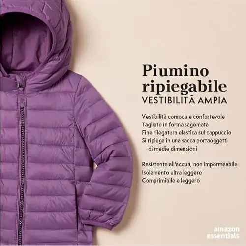 Amazon Essentials Piumino Leggero con Cappuccio Impermeabile e Ripiegabile Bambine e Ragazze, Nero, 11 miniatura 2