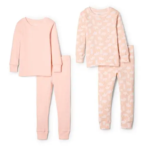 Amazon Essentials Sofia Grainge, Pigiama Unisex in Cotone, vestibilità Aderente, Confezione da 2, Rosa/Orso Polare, 24