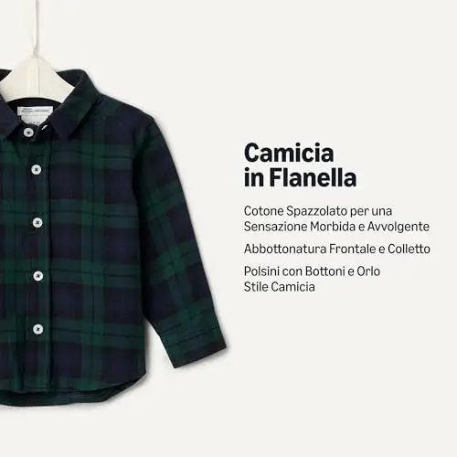 Amazon Essentials x Sofia Grainge Camicia Button Down in Flanella Fantasia a Quadri Unisex Bimbi, Verde Smeraldo Scuro miniatura 2
