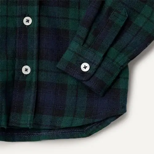 Amazon Essentials x Sofia Grainge Camicia Button Down in Flanella Fantasia a Quadri Unisex Bimbi, Verde Smeraldo Scuro miniatura 3