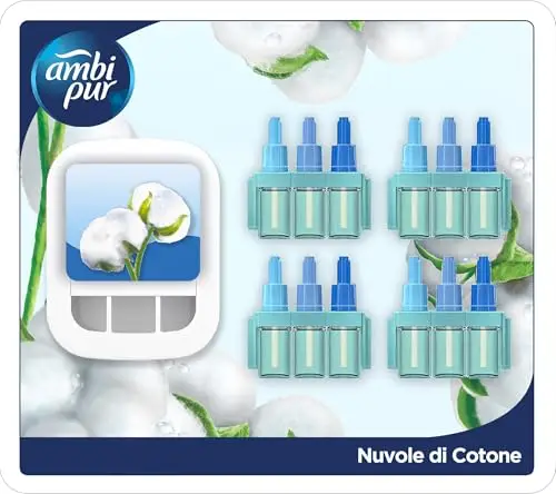Ambi Pur 3Volution Profumatore per Ambienti, Diffusore Elettrico e 4 Ricariche, Fragranza Nuvole di Cotone, tecnologia