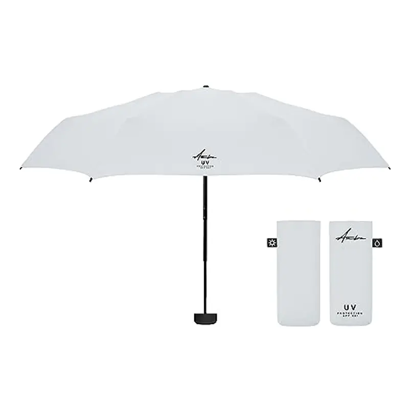 Ambra UV: Ombrello con protezione UV Mini ombrello tascabile antivento per pioggia e sole 220 g 18 x 5 cm, grigio chiaro