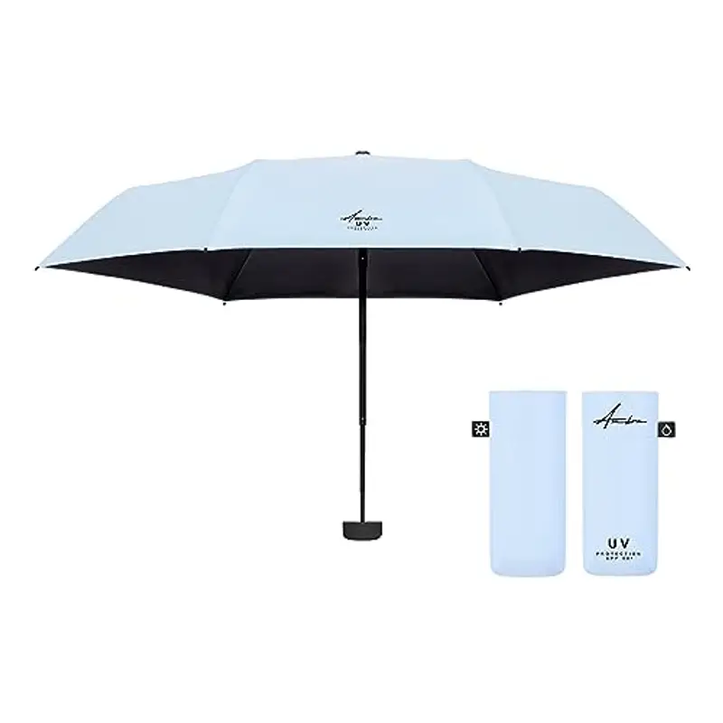 Ambra UV - Ombrello tascabile ultraleggero di alta qualità, per pioggia e sole, 215 g, 18 x 5 cm, Delicato azzurro, Small