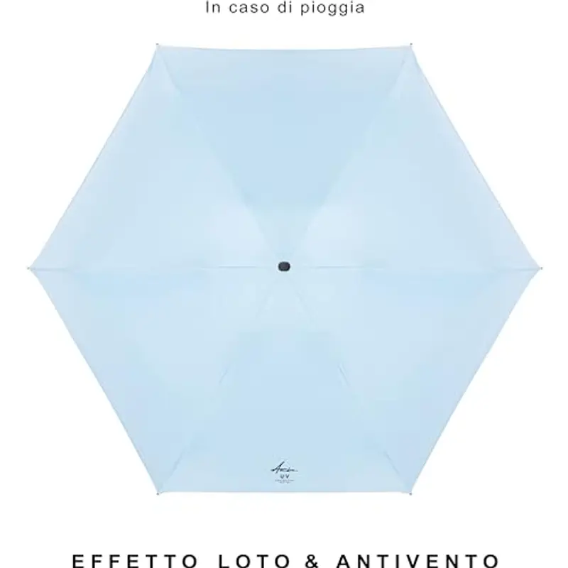 Ambra UV - Ombrello tascabile ultraleggero di alta qualità, per pioggia e sole, 215 g, 18 x 5 cm, Delicato azzurro, Small miniatura 3