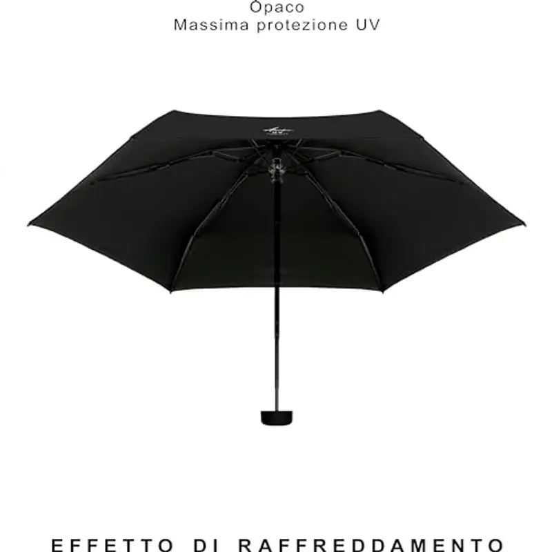 Ambra UV - Ombrello tascabile ultraleggero di alta qualità, per pioggia e sole, 215 g, 18 x 5 cm, Nero, Small miniatura 2