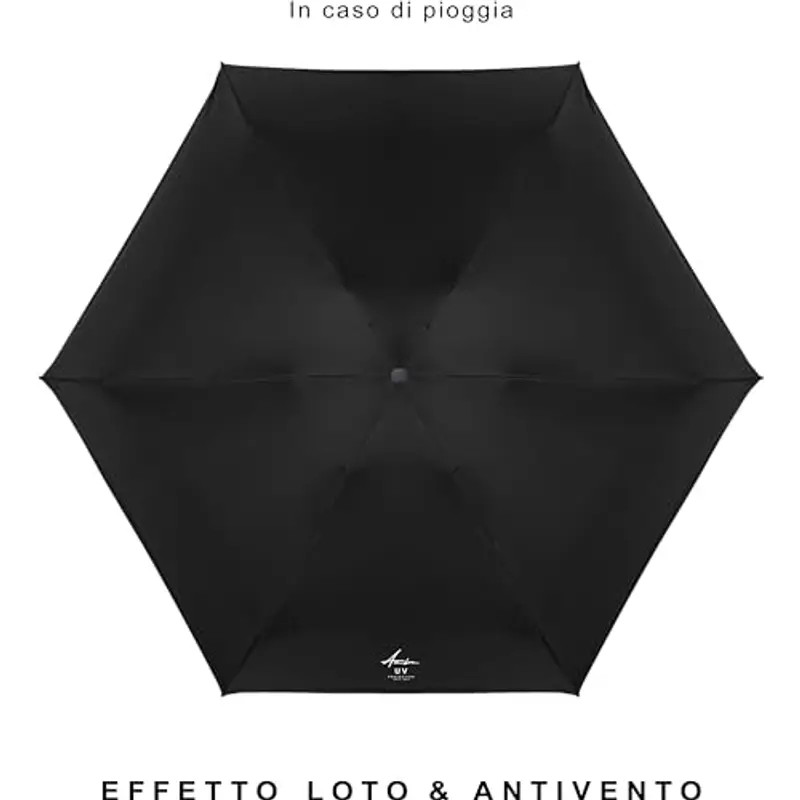 Ambra UV - Ombrello tascabile ultraleggero di alta qualità, per pioggia e sole, 215 g, 18 x 5 cm, Nero, Small miniatura 3