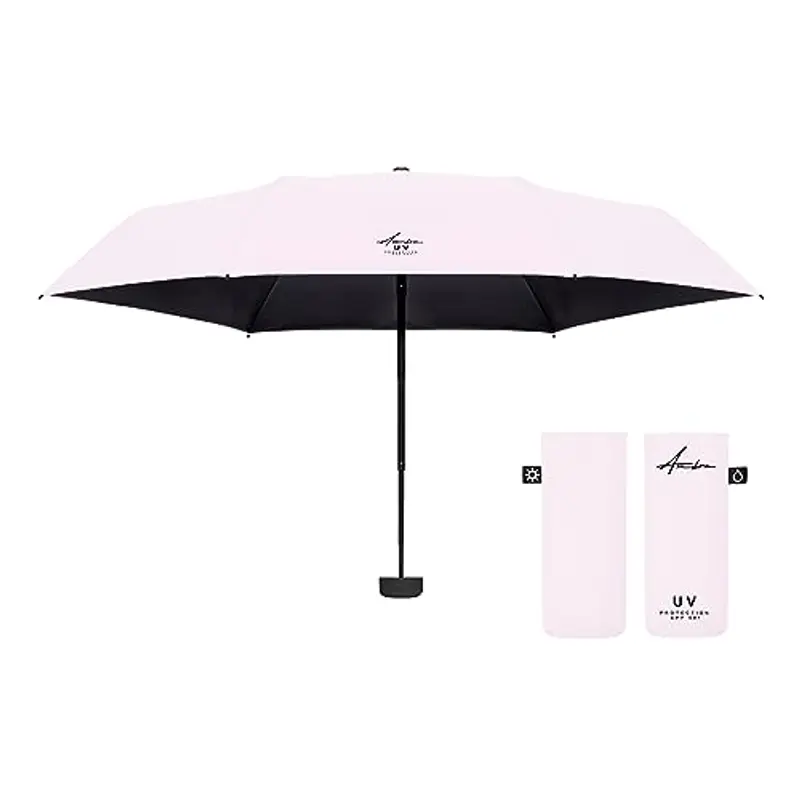 Ambra UV - Ombrello tascabile ultraleggero di alta qualità, per pioggia e sole, 215 g, 18 x 5 cm, Rosa delicato., Small
