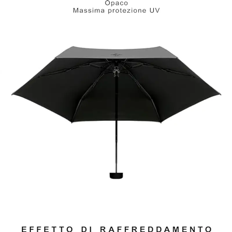 Ambra UV: piccolo e leggero ombrello tascabile Premium per sole e pioggia con protezione UV, antivento, 215 g, 18 x 5 cm, grigio scuro, Kleine Spannweite 90cm miniatura 2