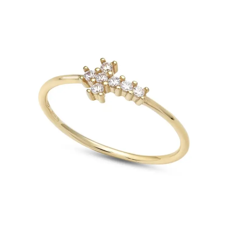 Anello Croce In Oro Giallo E Zirconi - Ambrosia Gioielli