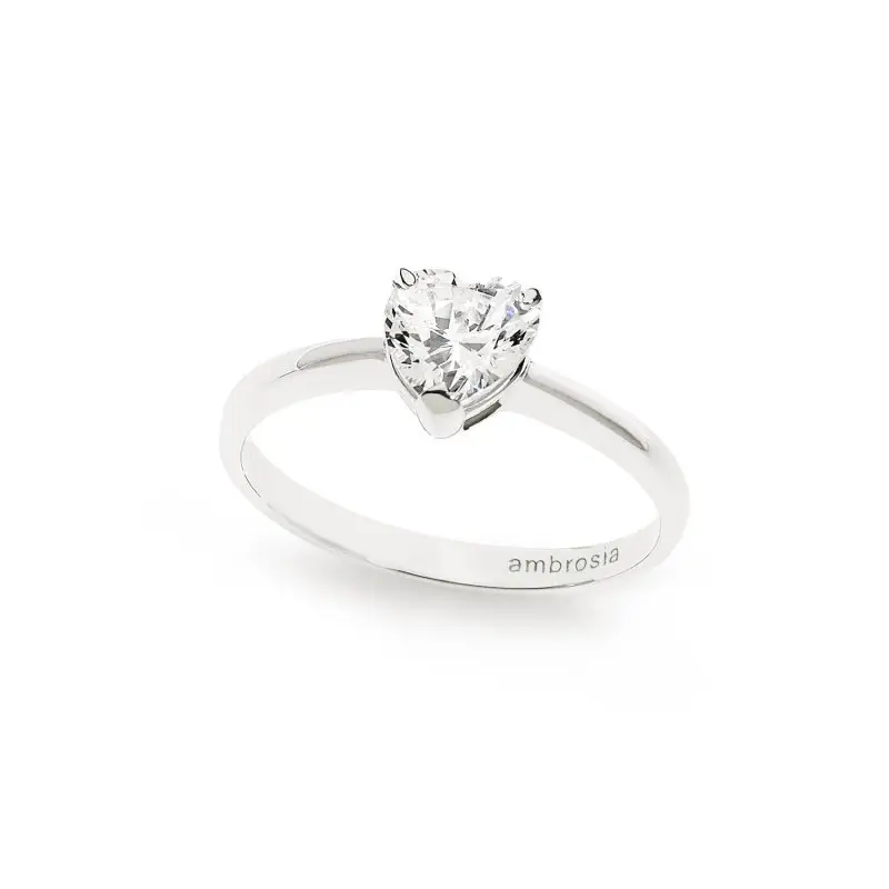 Anello In Oro E Zircone Cuore Bianco - Ambrosia Gioielli