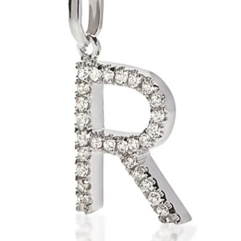 Ciondolo Lettera R In Oro Con Zirconi Bianchi - Ambrosia Gioielli