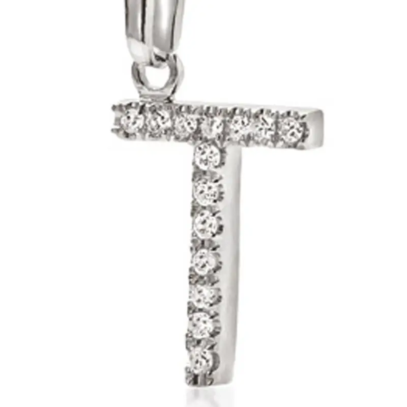 Ciondolo Lettera T In Oro Con Zirconi Bianchi - Ambrosia Gioielli