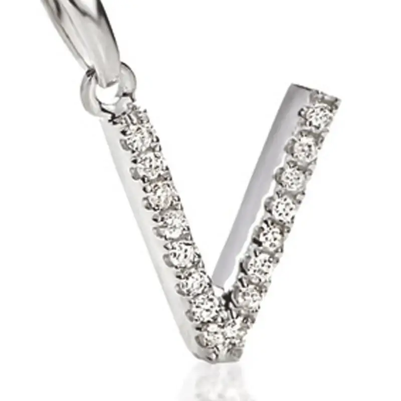 Ciondolo Lettera V In Oro Con Zirconi Bianchi - Ambrosia Gioielli