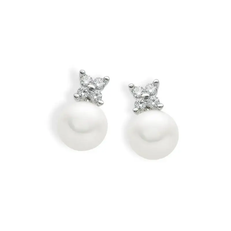 Orecchini Perle In Oro Con Zirconi Bianchi - Ambrosia Gioielli