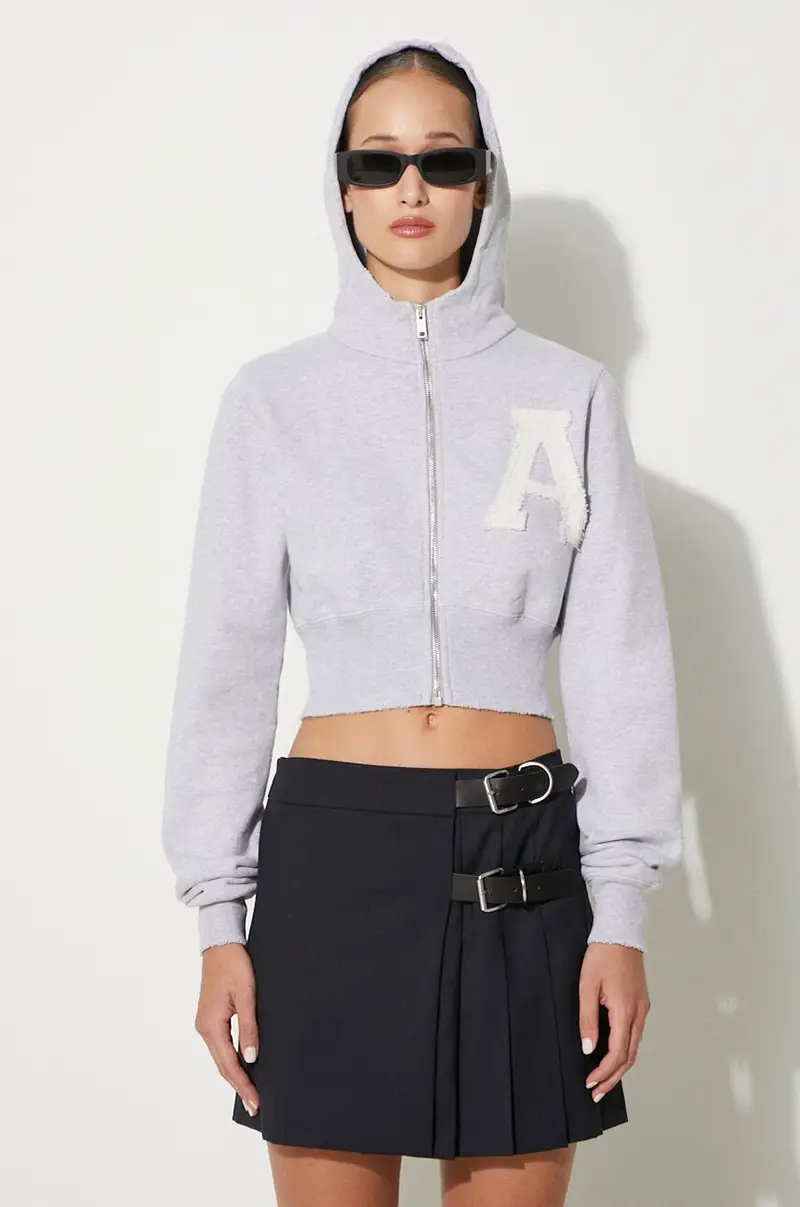 felpa in cotone Crop Hoodie donna colore grigio con cappuccio BWBB002F24FLE0020505