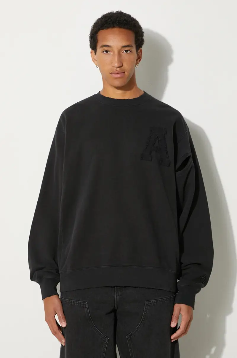 felpa in cotone Hole Sweatshirt uomo colore nero con applicazione BMBA004F24FLE0011010