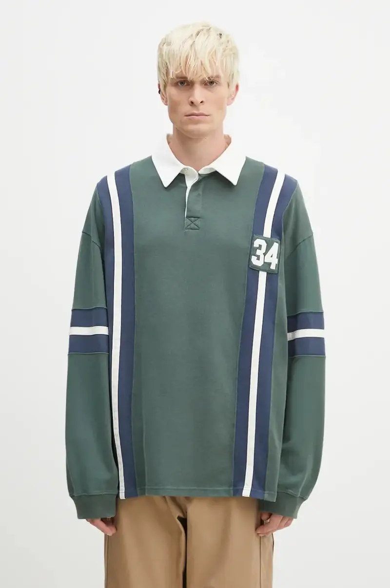 felpa in cotone Striped Rugby Shirt uomo colore verde con applicazione BMGC002F24JER0015245