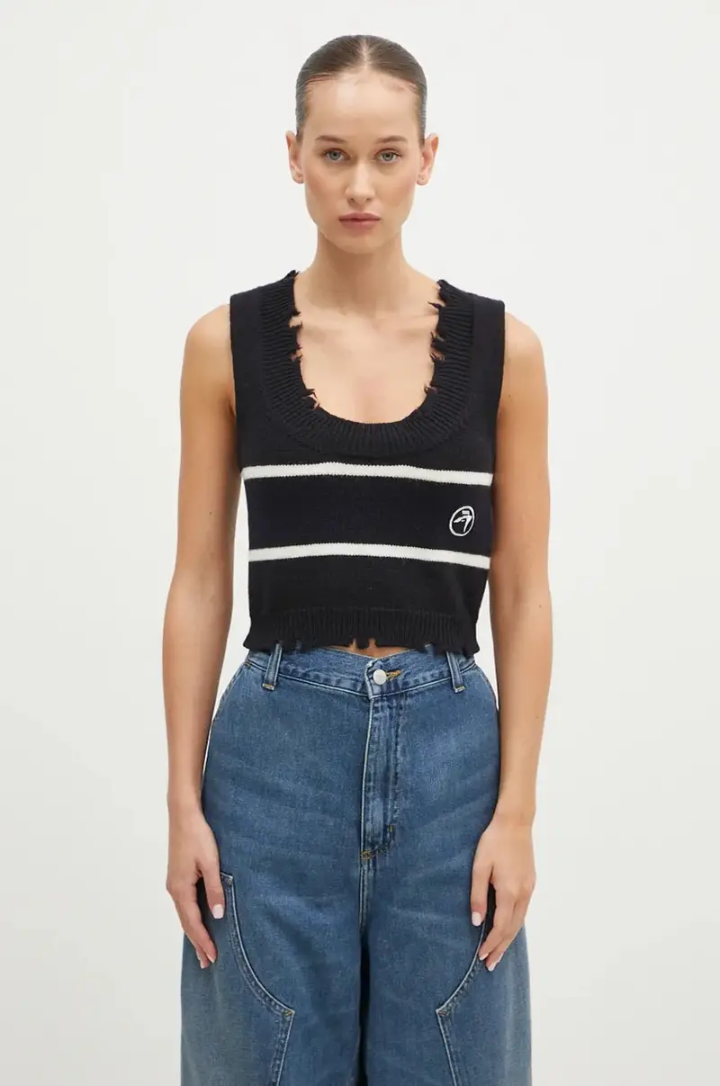 gilè in cotone Destroyed Rib Round Neck colore nero BWHT003F24KNI0011031