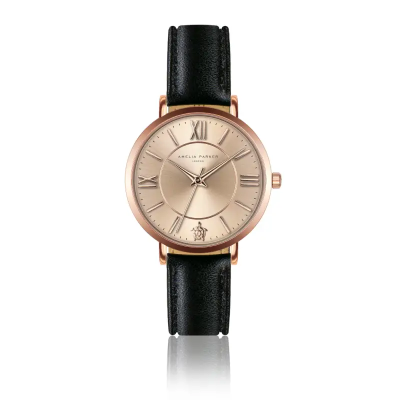 Orologio in pelle da donna Amelia Parker Petite Rose Black