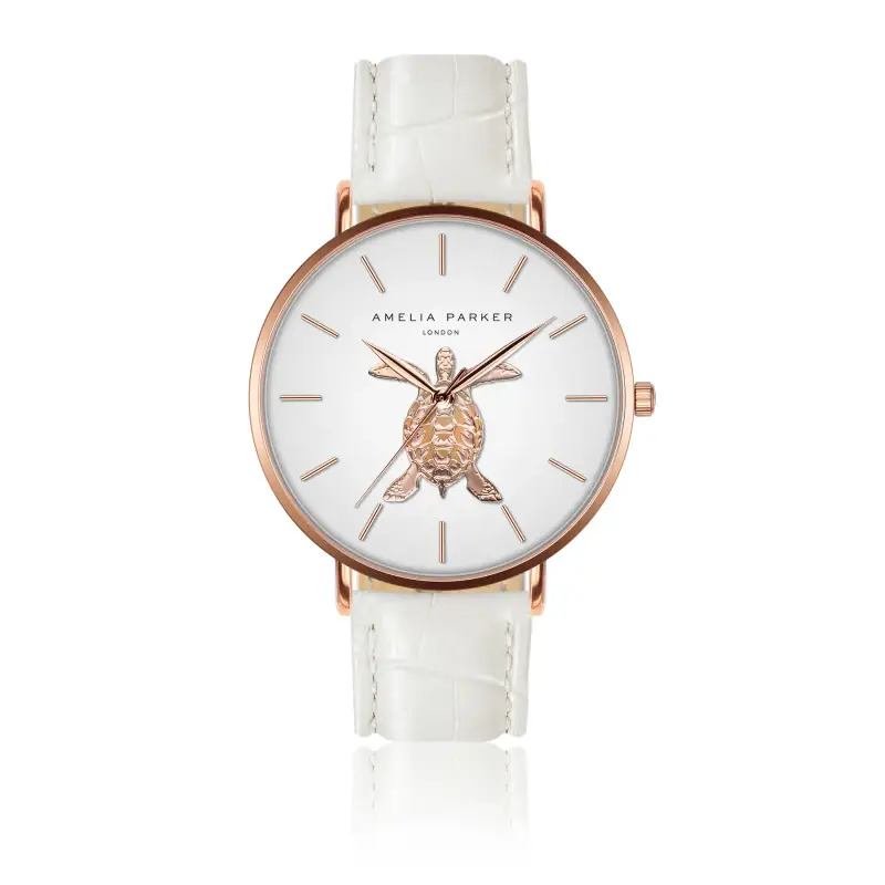 Orologio in pelle da donna Amelia Parker Rose Turtle White