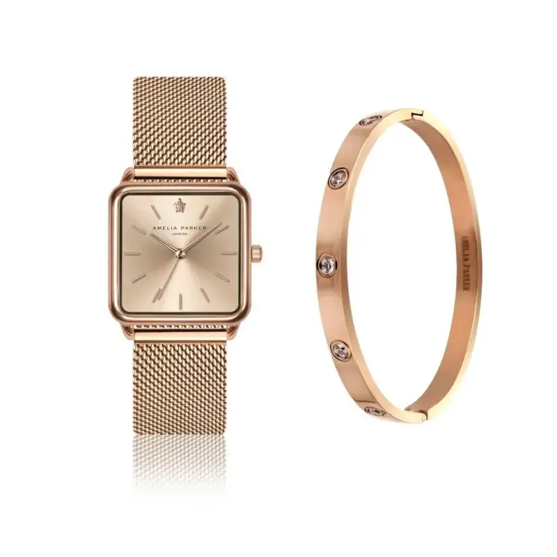 Set di orologio e orecchini da donna Amelia Parker Gold Plaza