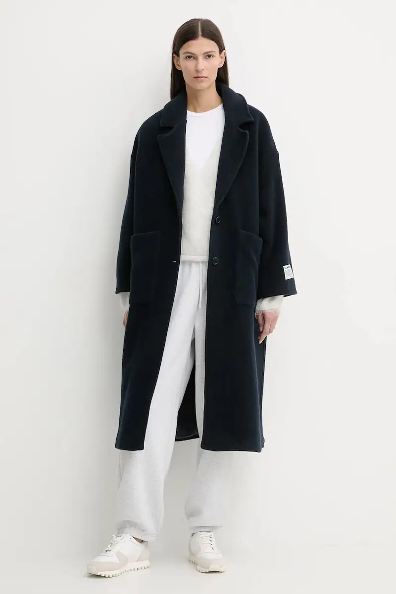 cappotto con lana Blu navy miniatura 2