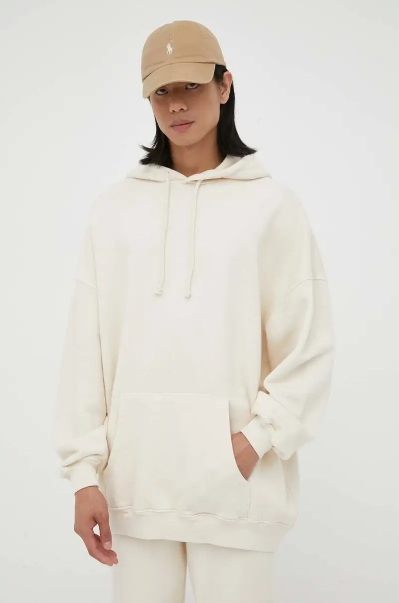 felpa in cotone uomo con cappuccio Beige