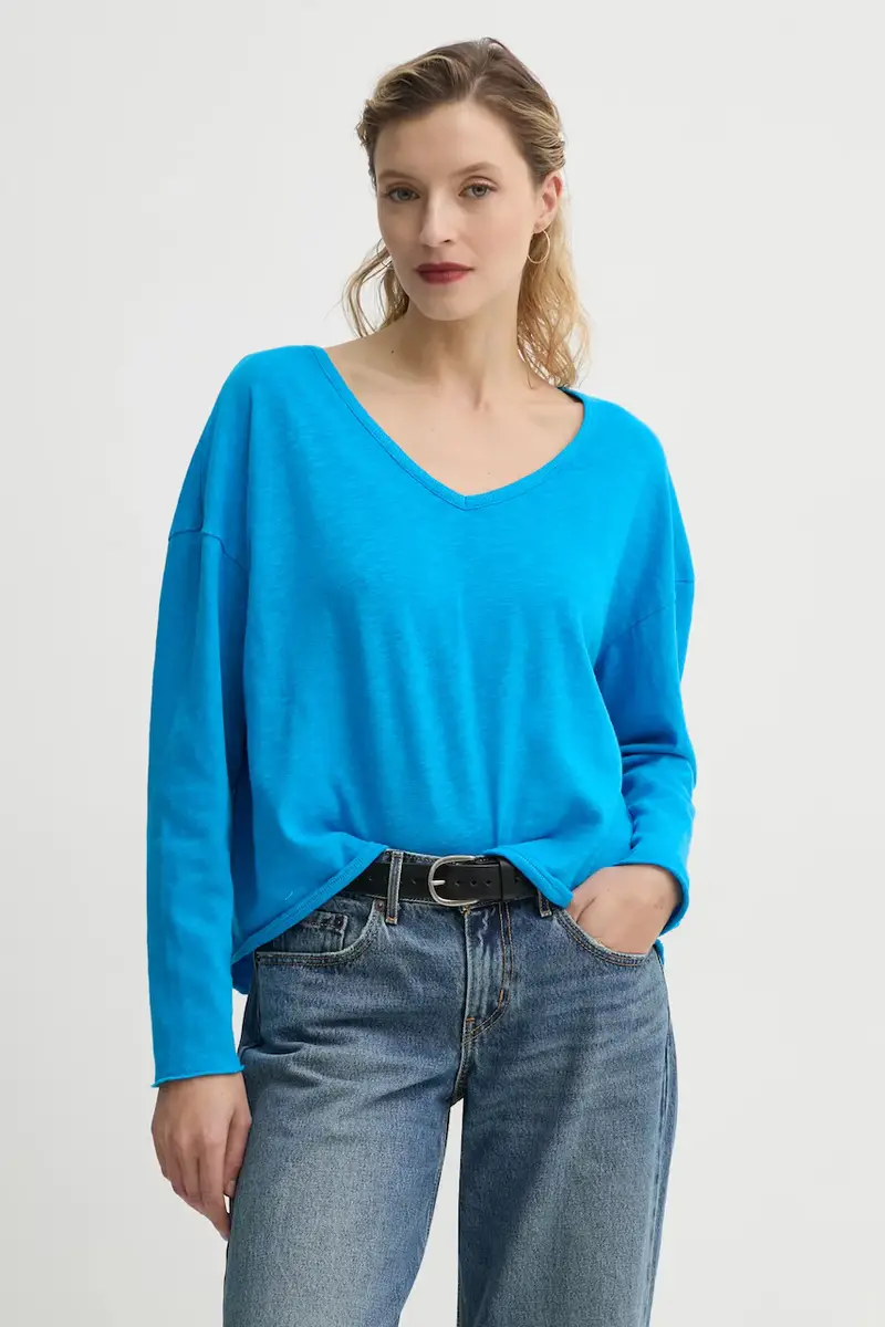 top a maniche lunghe in cotone colore violetto SON02GGE25 Turchese