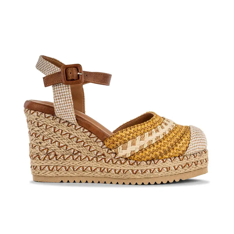 Campesine marroni da donna con zeppa effetto corda