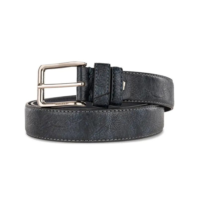 Cintura blu da uomo con stemma e cuciture