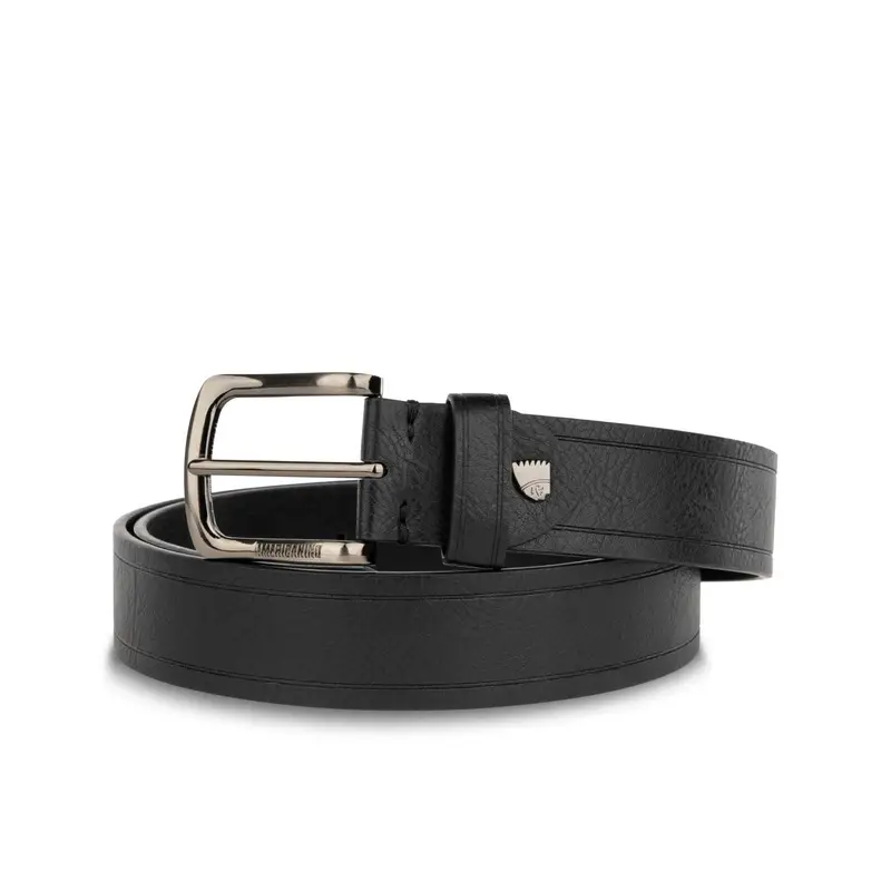 Cintura nera da uomo con fibbia e logo cromato