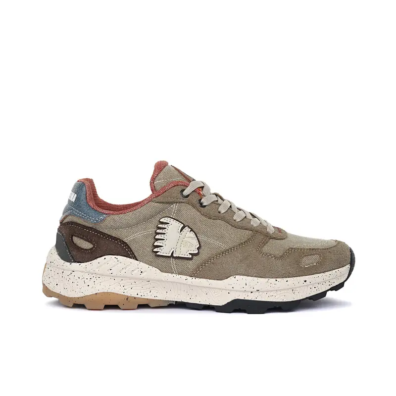Sneakers beige in tessuto con logo laterale e suola chunky