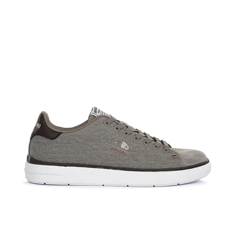 Sneakers beige in tessuto effetto denim con logo laterale