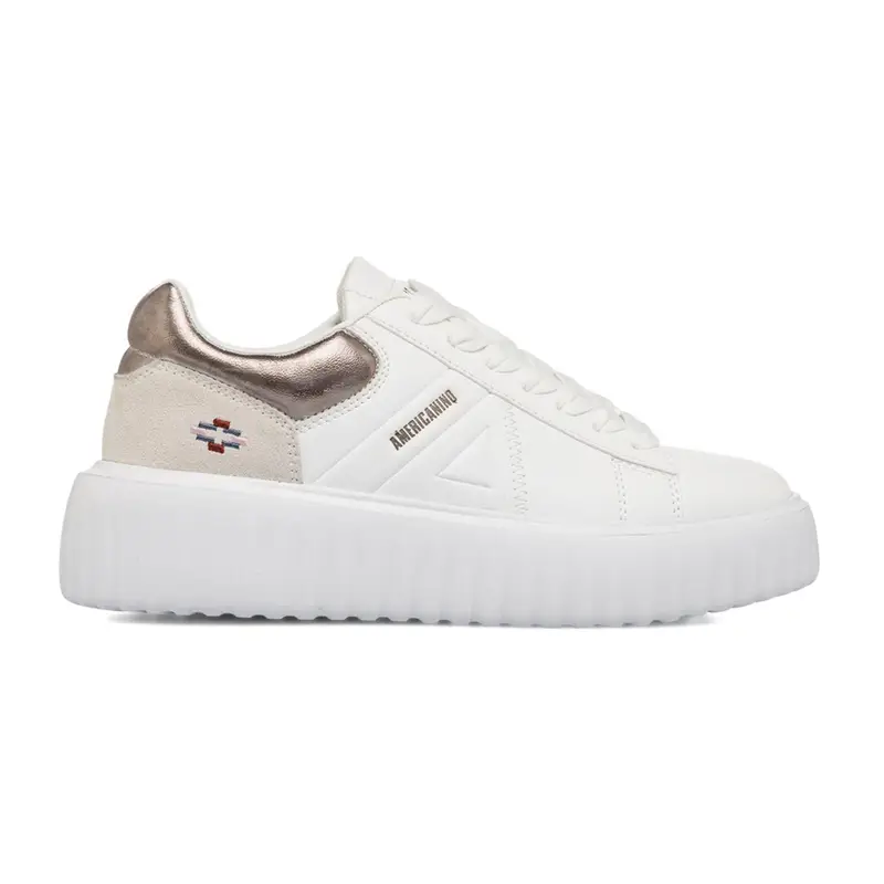 Sneakers bianche da donna con suola platform sagomata e logo laterale