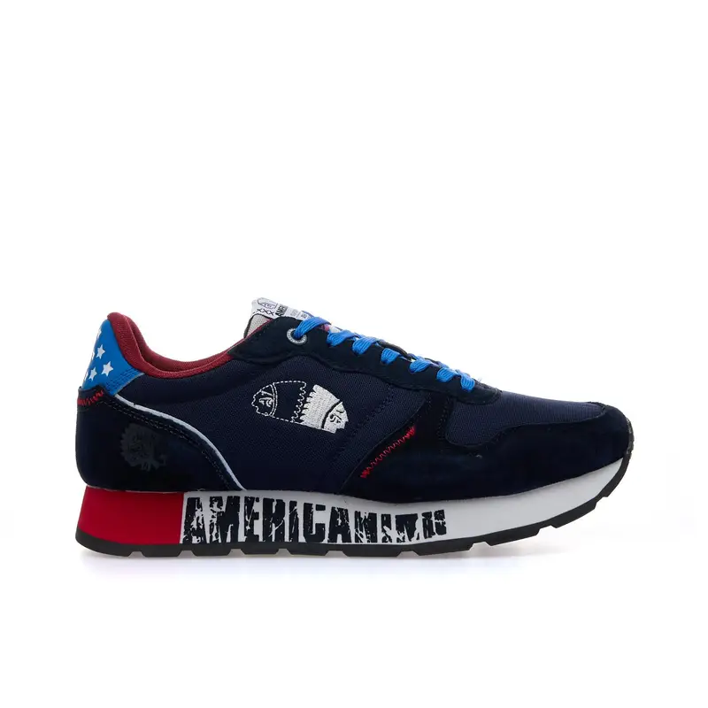 Sneakers blu con logo e lacci a contrasto