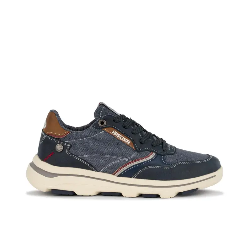 Sneakers blu in tessuto con suola chunky e logo laterale