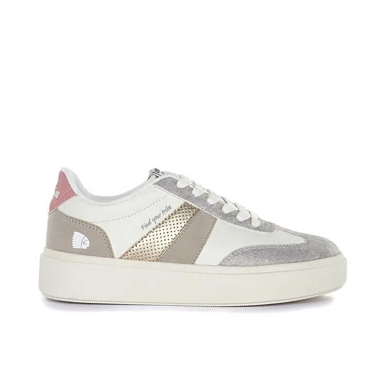 Sneakers donna oro e bianche con scritta laterale