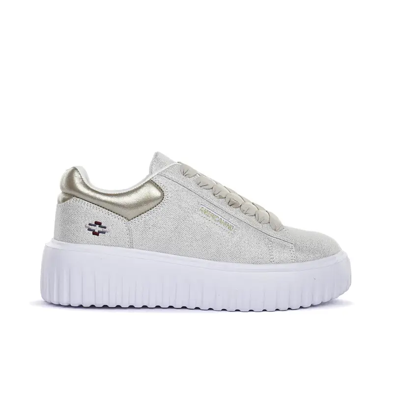 Sneakers donna oro glitterate con suola platform sagomata