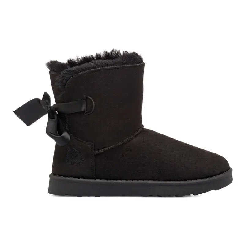 Stivaletti neri bassi da donna con fiocco e interno in eco-pelliccia