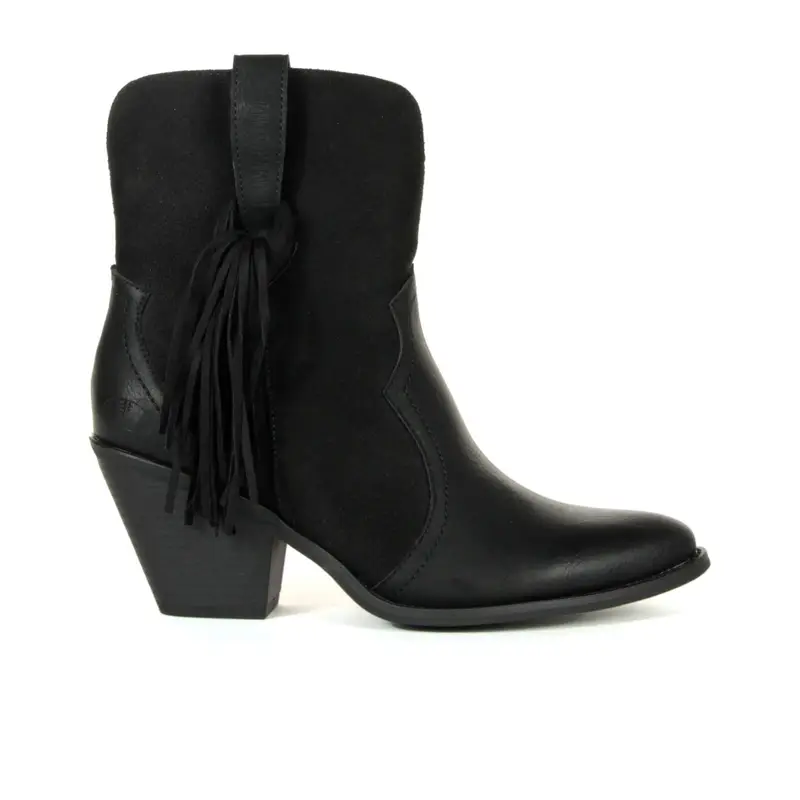 Stivaletti texani neri con tacco e frange
