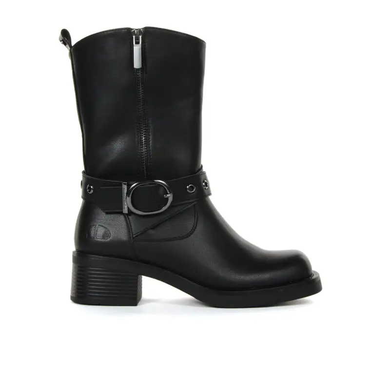 Stivali neri con fibbia, zip e tacco basso