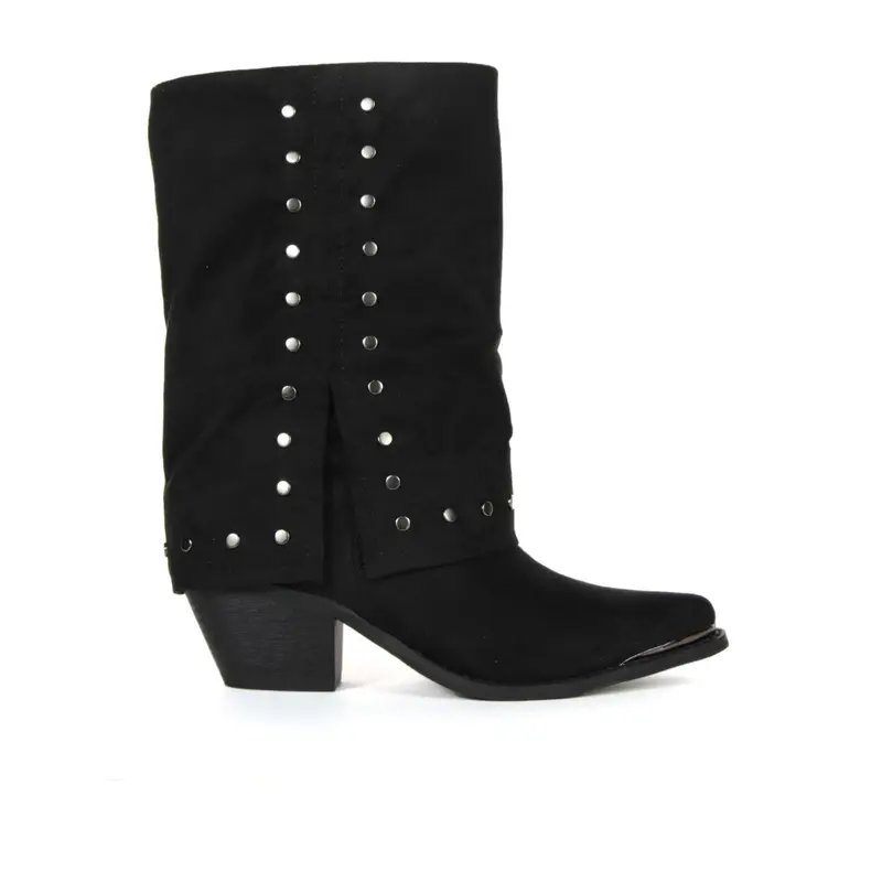 Stivali texani neri con tacco basso e borchie