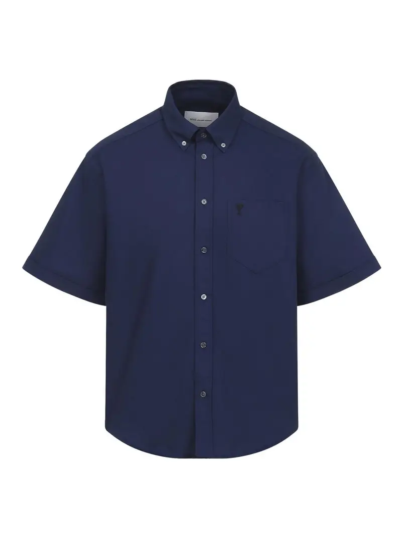 Camicia squadrata a maniche corte Blu