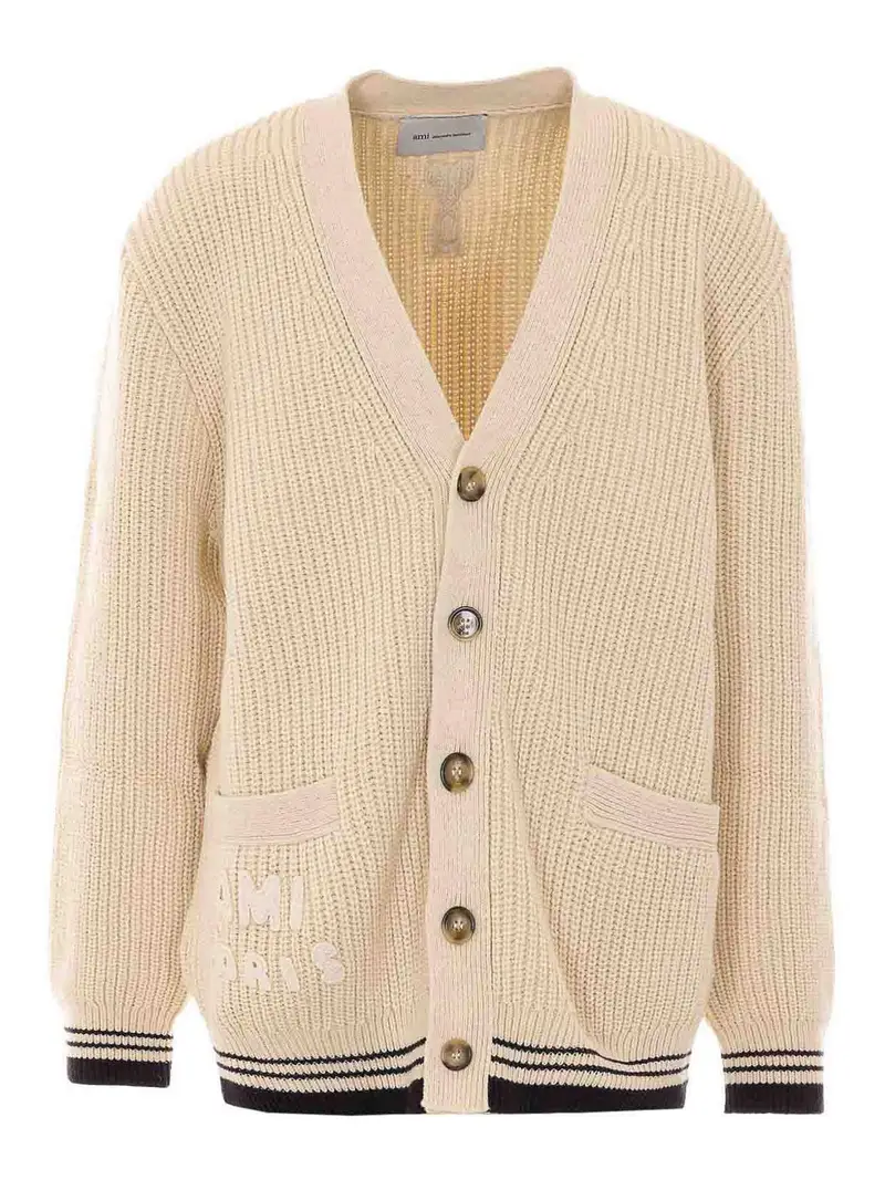 Cardigan in maglia con logo Bianco