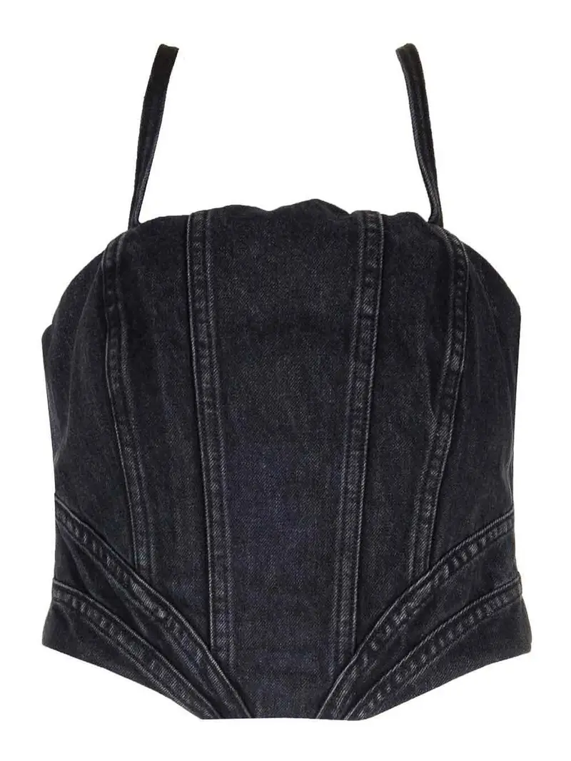 Corsetto di denim nero sbiadito